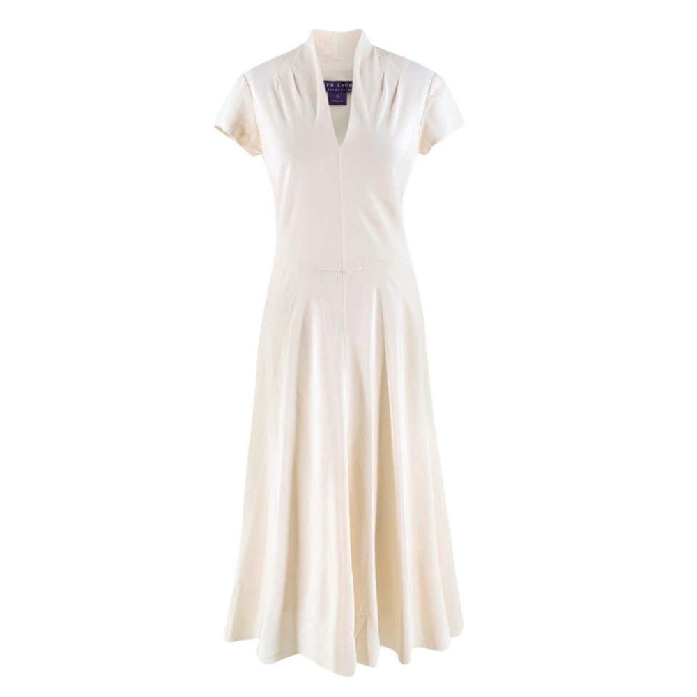 Ralph Lauren Collection Purple Label Cream Silk Fluted Dress Size 12 - Picture 1 of 12